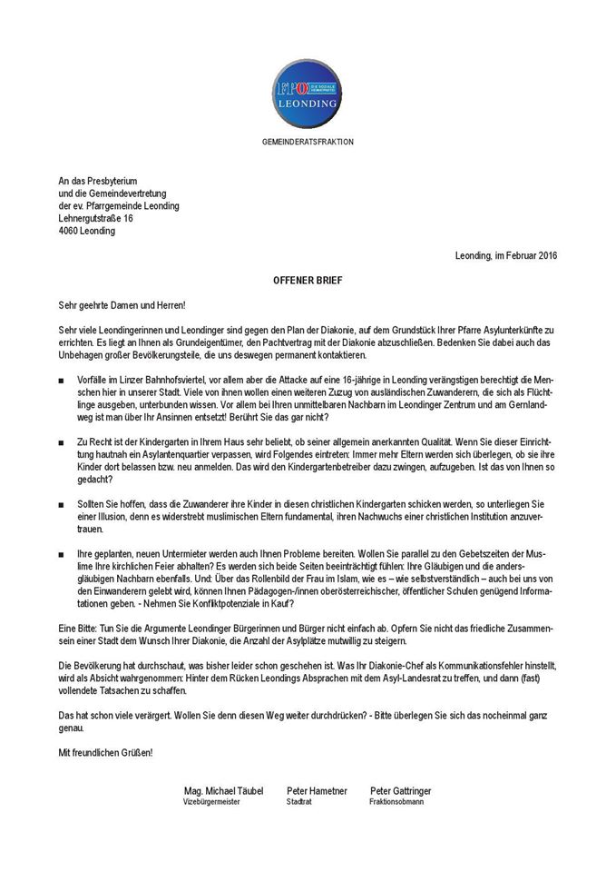 160201 offener Brief FPÖ Leonding