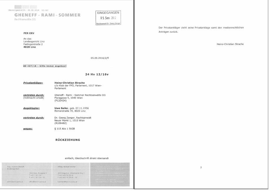 160906 Strache zieht Klage zurück